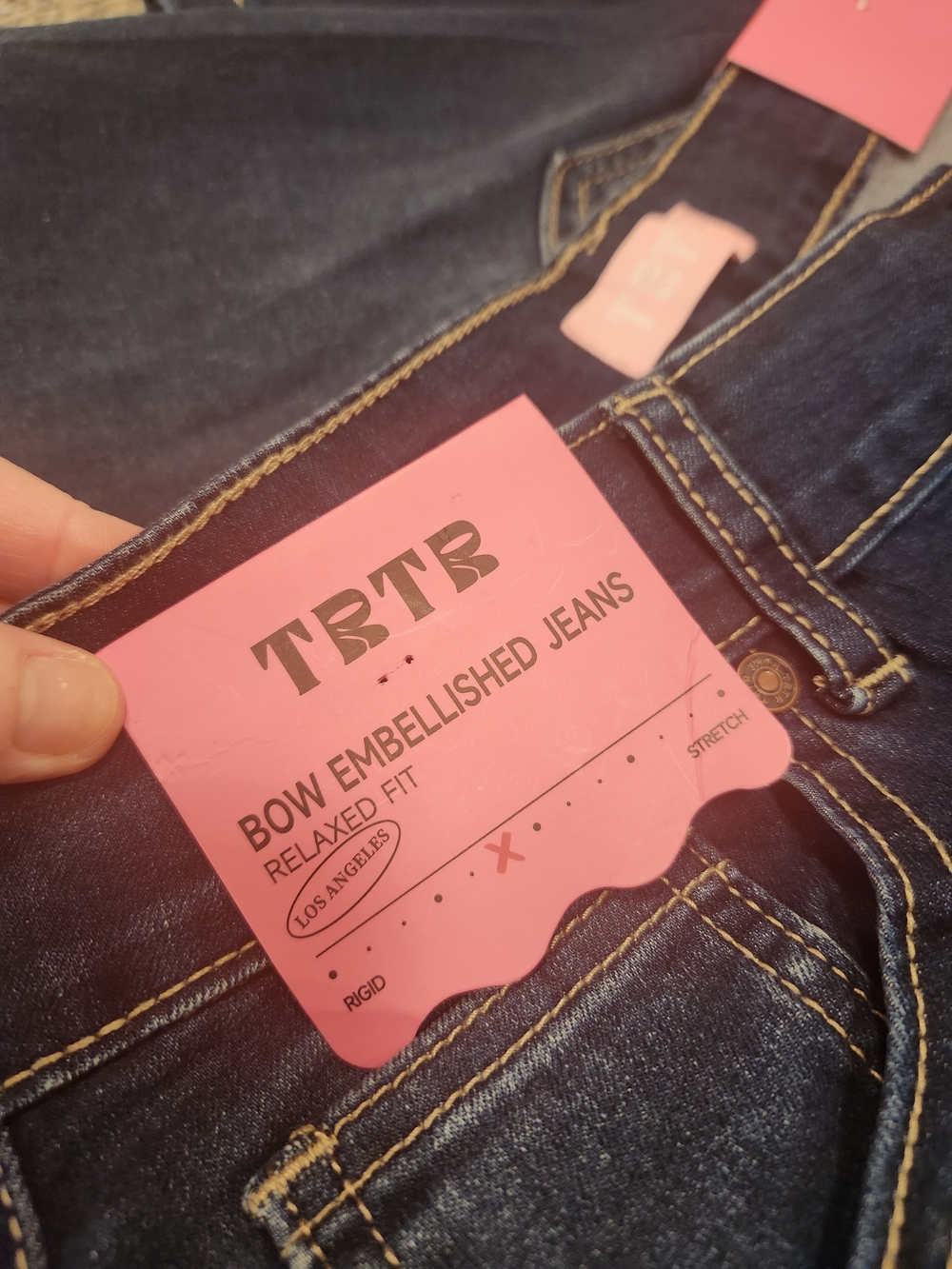 Tractr Dark Wash Bow High Waisted Wide Leg Jeans - Picture 6 of 7
